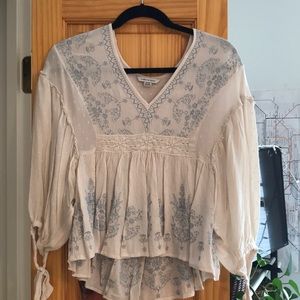 American Eagle White Boho Long Sleeve Top